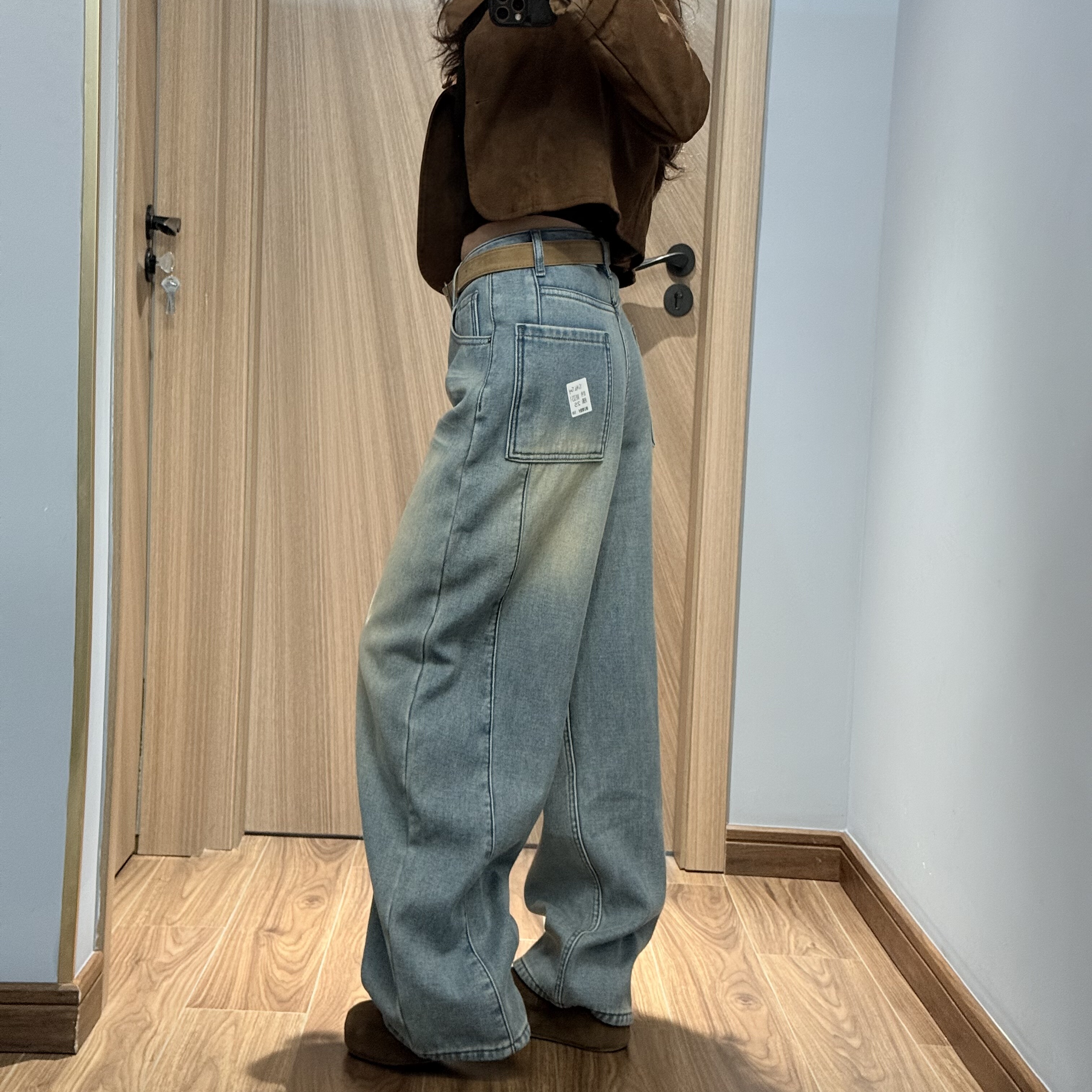 JEANS 8323 冬季复合厚绒2025新款高腰宽松无弹美式弯刀牛仔裤女A,淘宝优惠券,粉丝福利购,淘宝优惠卷