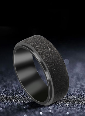 原创黑磨砂戒指钛钢女潮男高级感