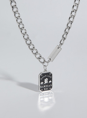 好运铭牌吊坠项链黑色B字母牌