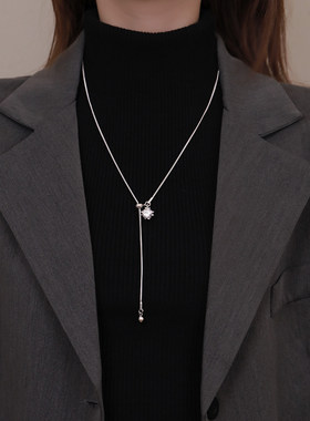 闪钻立体抽拉钛钢项链不褪色轻奢高级感小众设计气质潮颈链锁骨链
