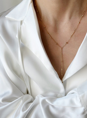 XL592 链条流苏Y形项链 时尚套索锁骨链节日礼物扭棍 钛钢镀金