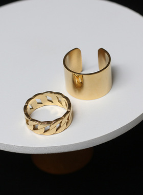 欧美风光面夸张钛钢18K金戒指