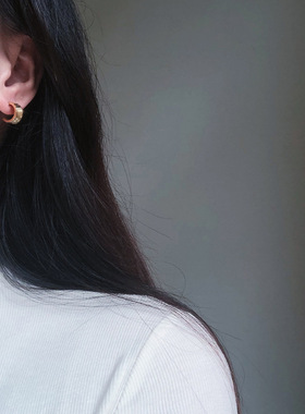 ED054 轻奢罗马三圈金属欧美法式光圈耳钉耳环小巧 钛钢镀18K金银