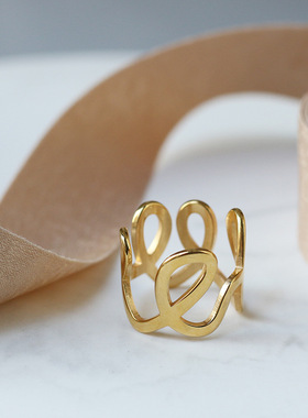 线条唯美风钛钢镀金日系食指环