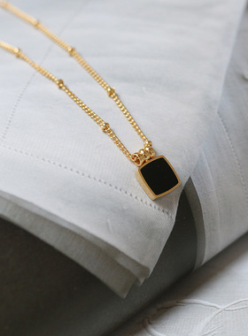 网红款方块白贝壳钛钢镀金项链
