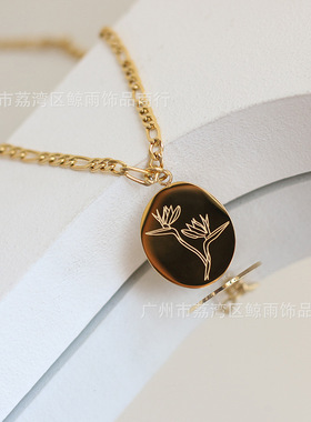 植物花朵手绘线条钛钢镀金锁骨链