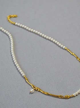 高级感树枝珍珠拼接个性时尚项链