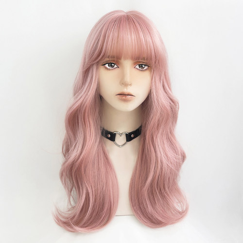 粉色假发全头套女lolita彩色洛丽塔万用cos日常整顶长卷发大波浪 - 图3