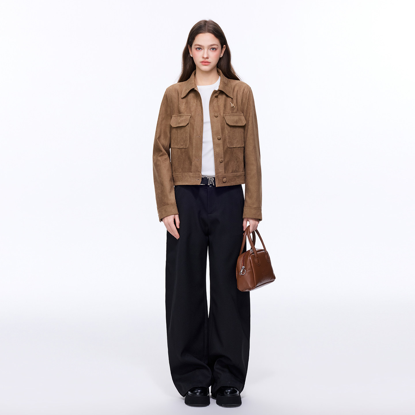 TRTMAO原创金属贴标复古麂皮绒外套女春秋简约显瘦短款夹克上衣,淘宝优惠券,粉丝福利购,淘宝优惠卷