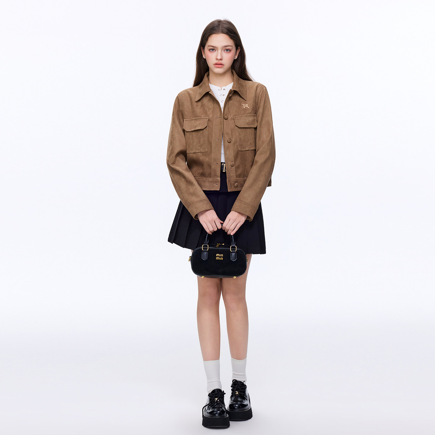 TRTMAO原创金属贴标复古麂皮绒外套女春秋简约显瘦短款夹克上衣,淘宝优惠券,粉丝福利购,淘宝优惠卷