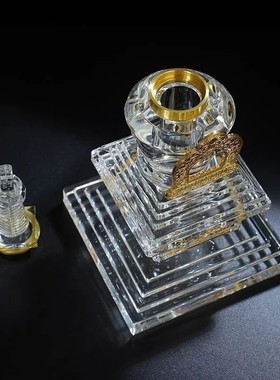 藏式图案水晶舍利塔菩提塔佛塔上金色铜扣螺旋接口密封佛具摆件