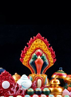 藏传树脂彩绘百宝座佛前八供奉堂摆件摩尼宝密宗用品如意宝
