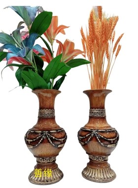 吉祥树脂花瓶摆件插花欧式餐桌家居复古仿真花干花装饰花器客厅