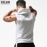 Спортивная футболка без рукавов, приятная телу хлопковая майка для спортзала с капюшоном, жилет, балахон, толстовка, облегающий крой