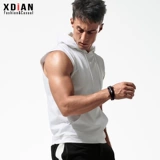 Спортивная футболка без рукавов, приятная телу хлопковая майка для спортзала с капюшоном, жилет, балахон, толстовка, облегающий крой