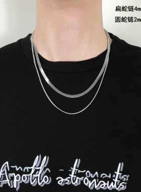 钛钢扁蛇骨链嘻哈锁骨链不掉色