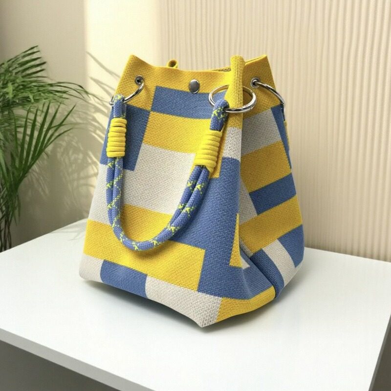 日韩新款针织手拎包便携外出上班手提包条纹大容量单肩托特小方包,淘宝优惠券,粉丝福利购,淘宝优惠卷