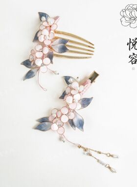 非遗绒花发夹粉桂温柔精致灵动掐丝手作古韵中式旗袍搭配日常头饰