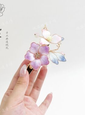 手作原创非遗掐丝绒花发夹国风精致旗袍侧边搭配温柔优雅日常头饰
