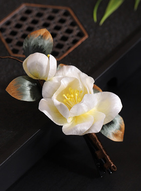 【云栀】国风设计非遗蚕丝绒花发饰古风汉服栀子花U型发簪可批发