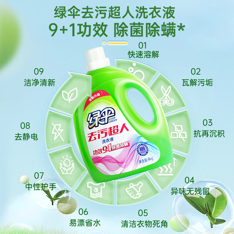 【店播专享】绿伞薰衣芳菲4kg*2瓶+玉兰幽香4kg*2瓶洗衣液共32斤 - 图1