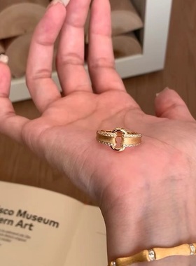 欧美复古金属银色镶钻轻奢小众高端级设计感气质名媛925拉丝戒指