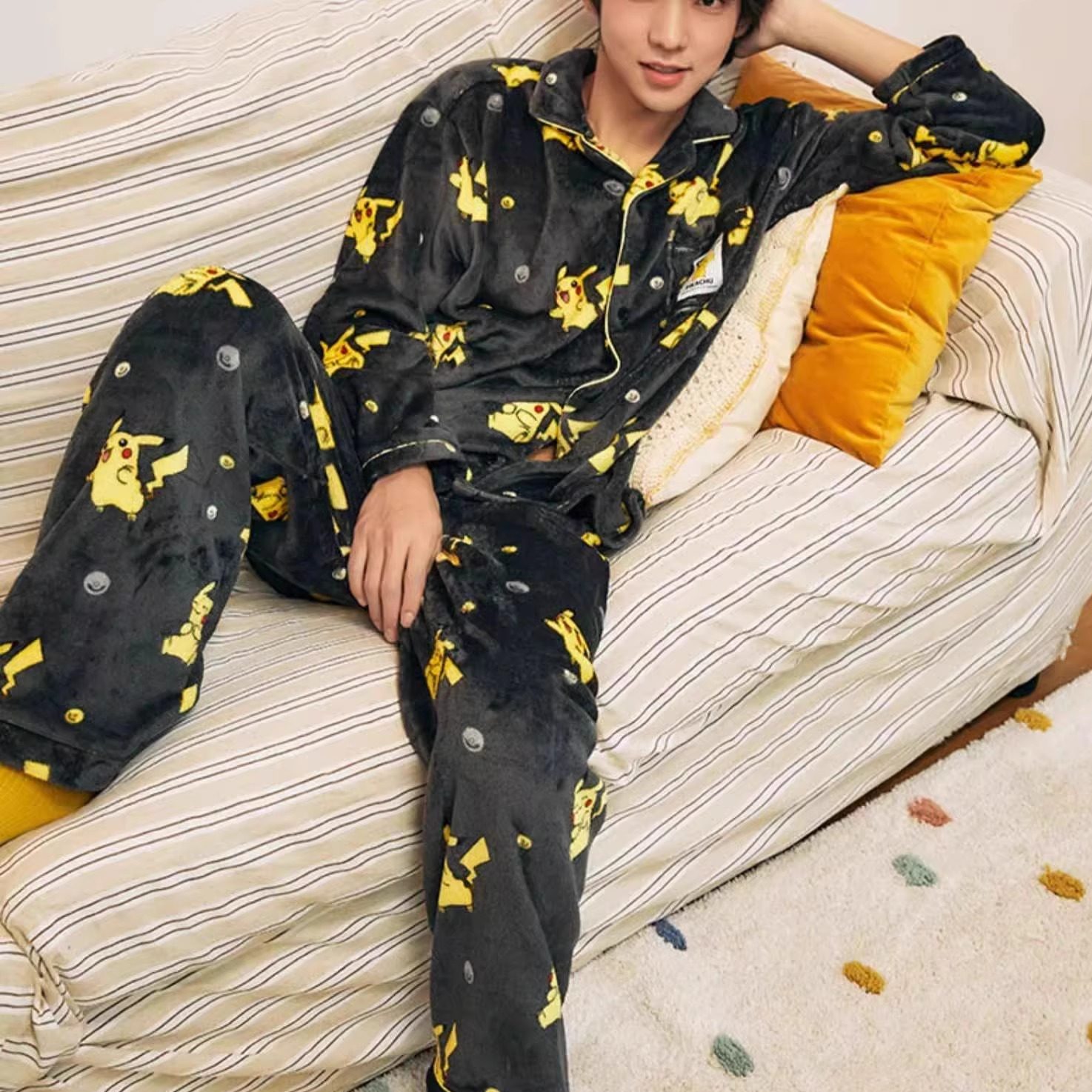 韩国代购spao珊瑚绒男女睡衣宝可梦联名款长袖长裤秋冬保暖家居服,淘宝优惠券,粉丝福利购,淘宝优惠卷