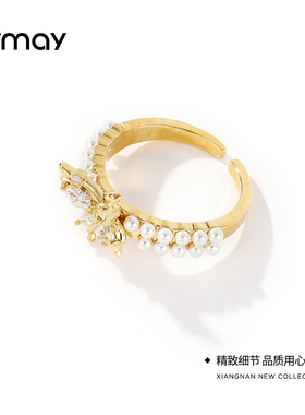 卡洛美蝶舞珍珠开口戒时尚气气质甜美蝴蝶食指戒小众优雅高级戒指