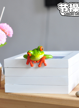 树脂可爱风青蛙立体贴书架小摆件