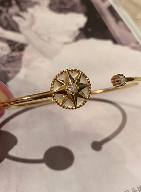 罗盘白贝母纯银开口手镯可调节