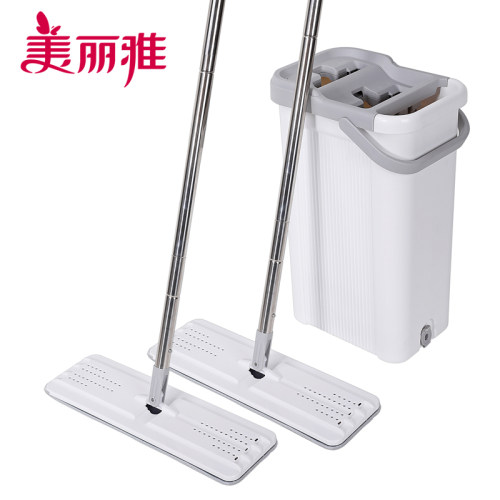 美丽雅洗刷刷双鱼平板拖把2支拖把带桶家用免手洗墩布大号刮水拖 - 图3