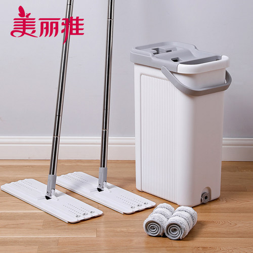 美丽雅洗刷刷双鱼平板拖把2支拖把带桶家用免手洗墩布大号刮水拖 - 图0