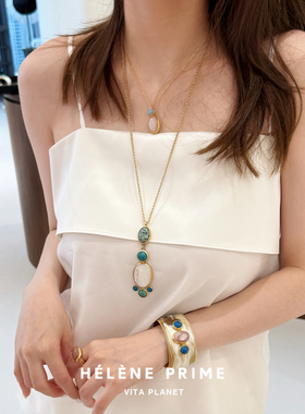 HELENE PRIME法国法式天然石项链小众手工制作高级感锁骨链毛衣链