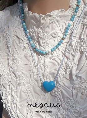 nescius多色蓝白爱心穿绳项链