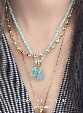 新品现货CRYSTAL HAZE正品天然石小熊吊坠串珠项链彩色小众锁骨链