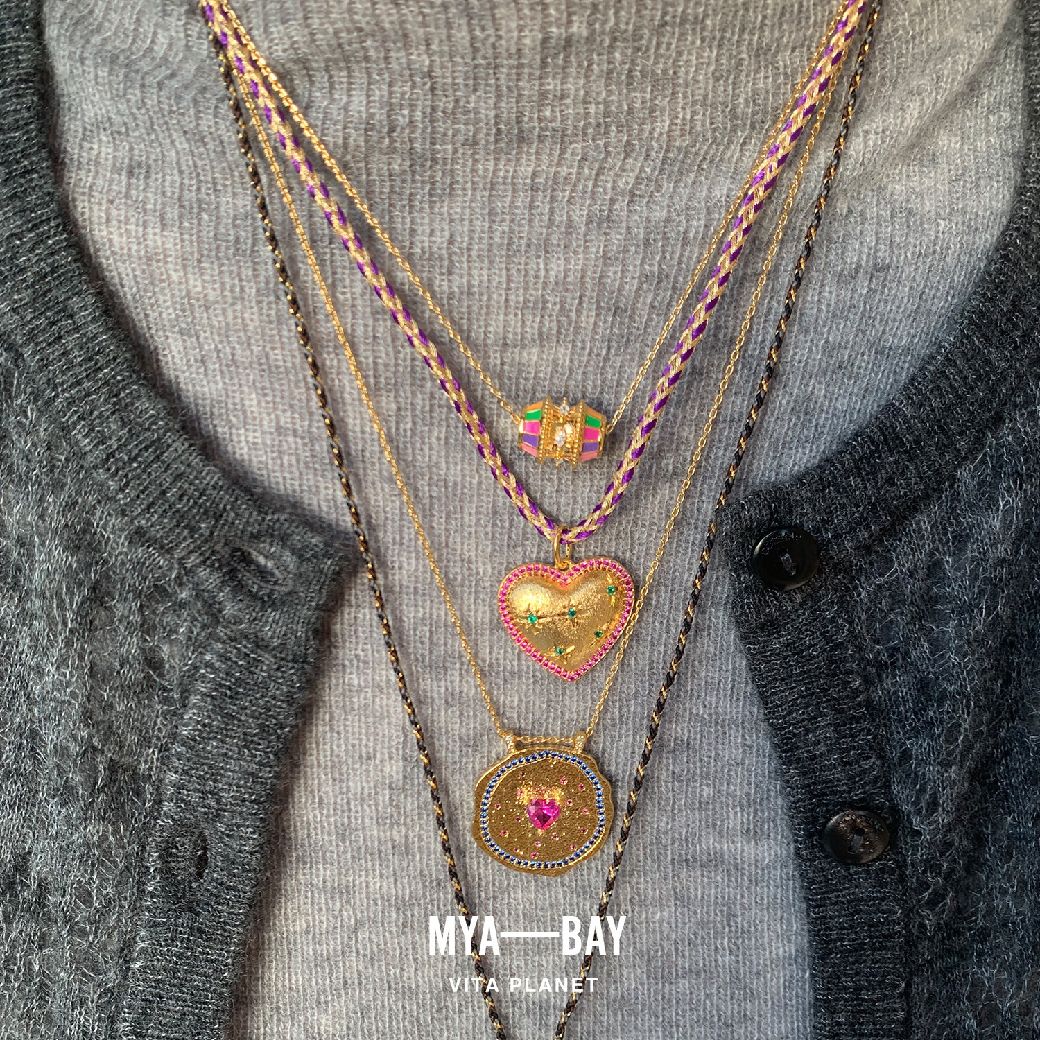 比利时MYA BAY 香水瓶爱心圆形吊坠镀金项链天然石手工编绳锁骨链,淘宝优惠券,粉丝福利购,淘宝优惠卷