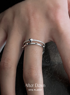 韩国After Dawn正品 爱心排钻戒指纯银叠戴组合细圈小众925银戒指