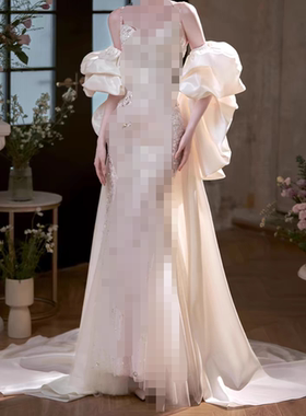 新娘韩版造型披肩晚装礼服婚纱配饰手袖披风拖尾造型披肩模特走秀