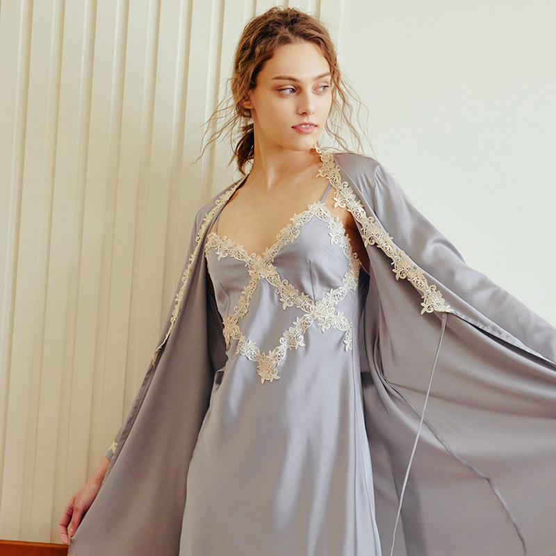 NT奈黎诗春夏丝质薄款睡袍女士性感蕾丝系带浴袍睡衣家居服可外穿,淘宝优惠券,粉丝福利购,淘宝优惠卷