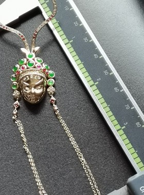 风华绝代中国风京剧脸谱翡翠蛋面A货胸针吊坠925银精小众个性礼物