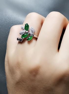 925银镶嵌树叶通透开口戒指