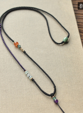 秦皇翡翠纯手工编织挂绳毛衣链