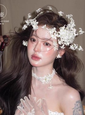 森系复古白色碎花朵发夹头饰超仙