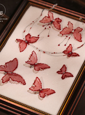 2025新款敬酒服红色蝴蝶发夹套装