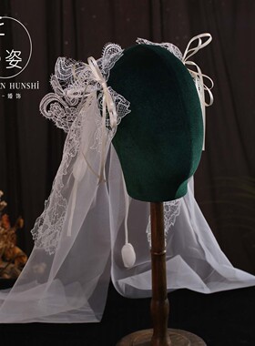 新款白色仙气唯美羽毛纱花朵头纱