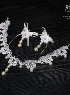 新款超仙串珠流苏蕾丝花朵项链