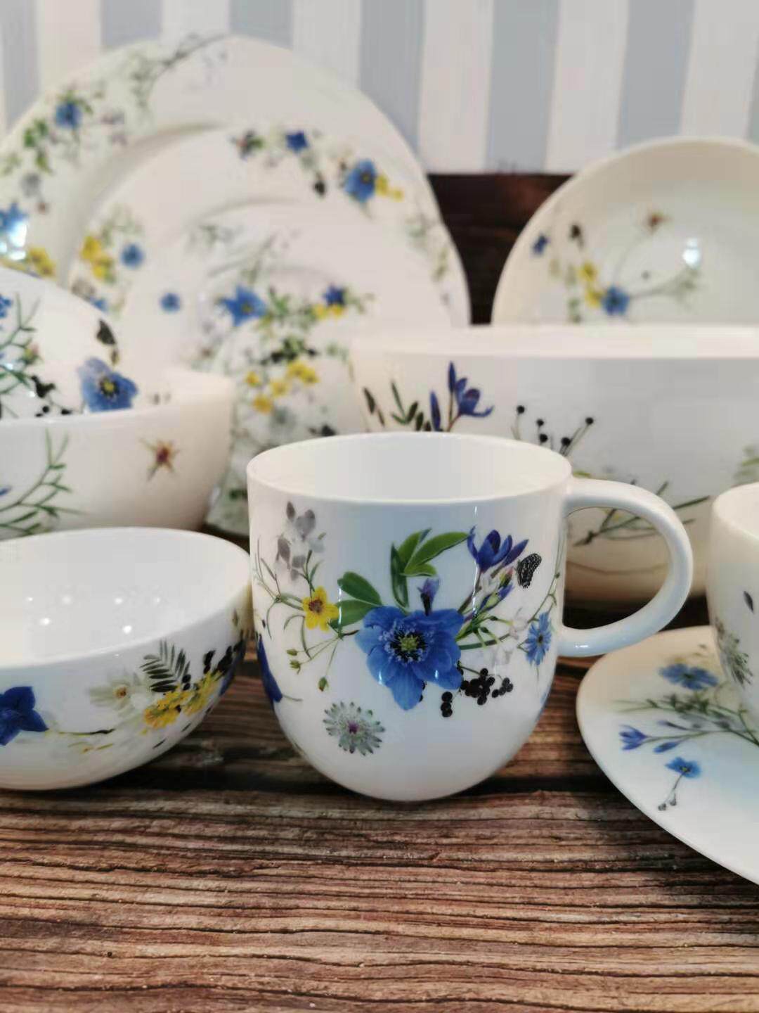 德国百年卢臣泰骨瓷釉中彩田园风光系列碗盘碟 马克杯 咖啡杯