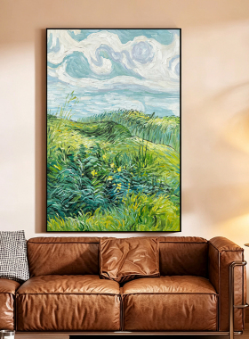 可班手绘油画梵高绿色麦田装饰画