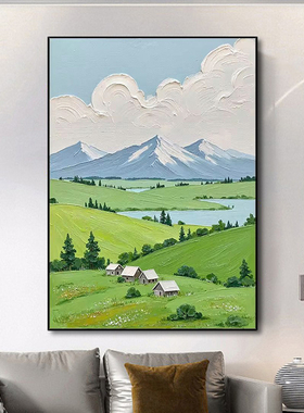 可班手绘油画厚肌理云朵山川壁画