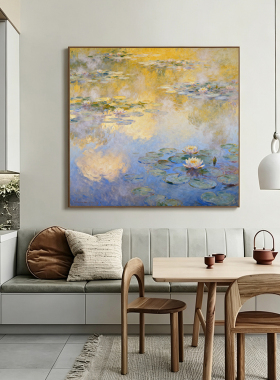 可班手绘油画清莲聚福客厅装饰画